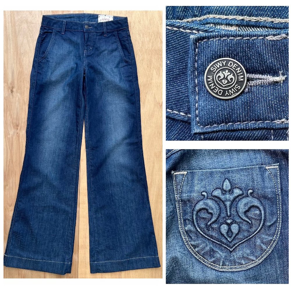 SIWY WIDE LEG Women’s Mid Rise Dark Wash Denim Jeans sz 26 NWOT $250